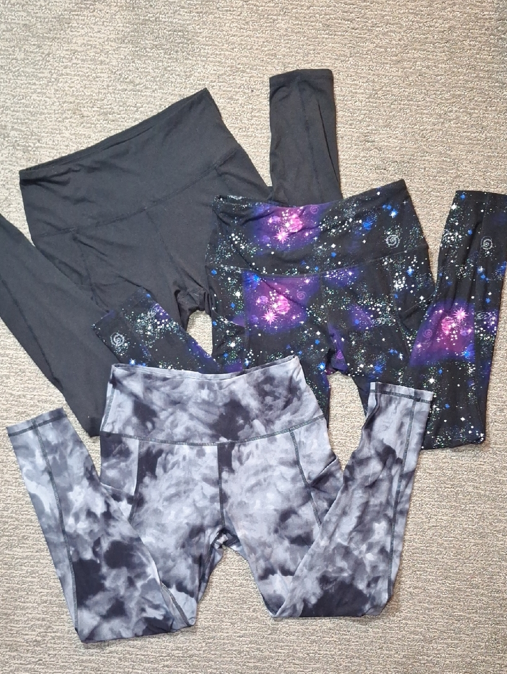 Showitty Womens Galaxy and Tie-Dye High-Waist Leggings - Black, Purple, Gray